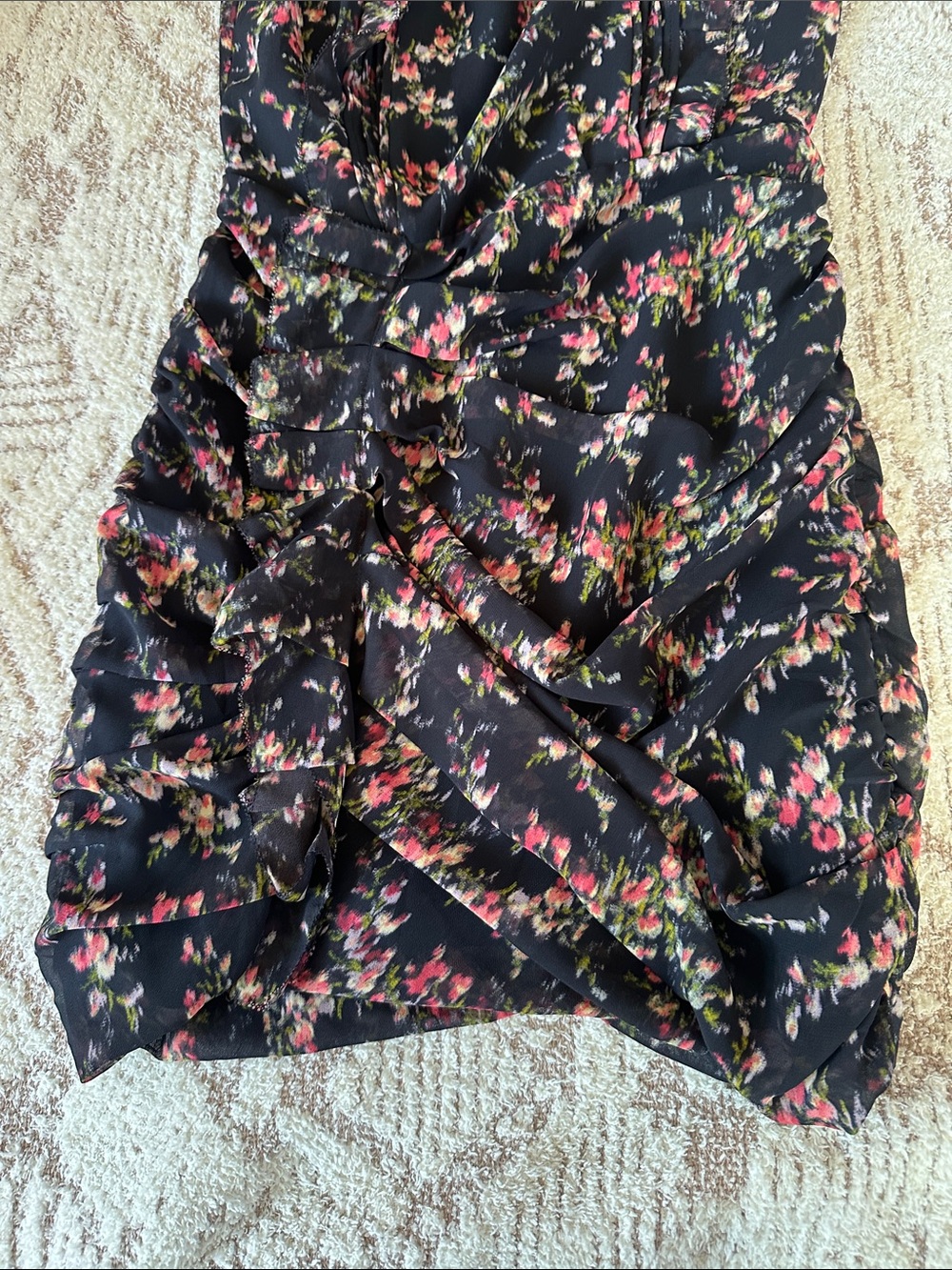 AllSaints NWT Draped Floral Mini Dress Black Silk Blend - Picture 11 of 16